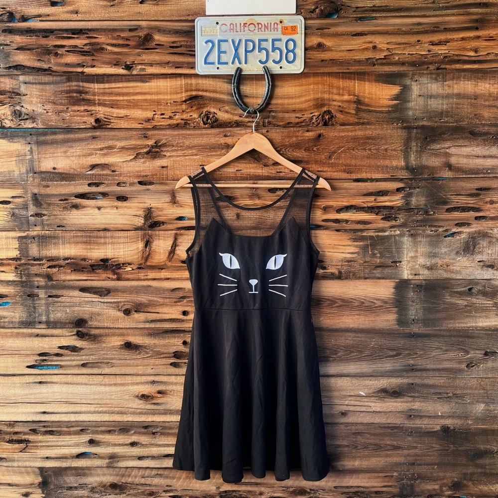 HOT TOPIC | Black Cat Face Grunge Punk Dress L